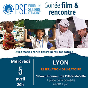 Soirée film et rencontre de l'association pour un sourire d'enfant, mercredi 5 avril 2023 à l'Hôtel de ville de Lyon